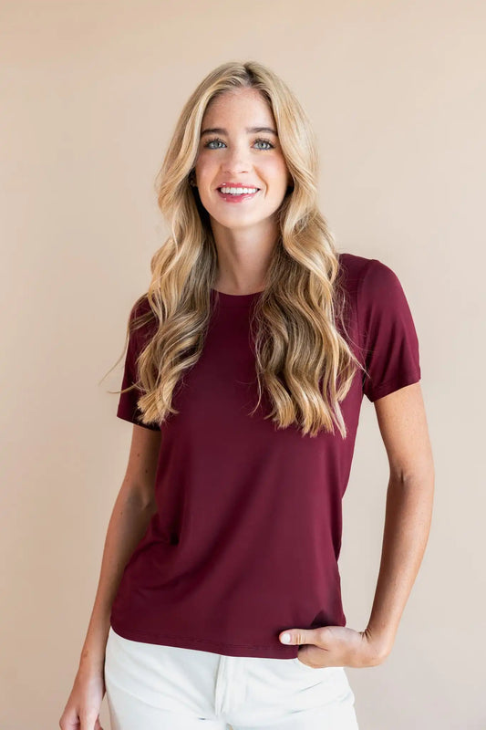 Women's Crew Neck Tee in Burgundy