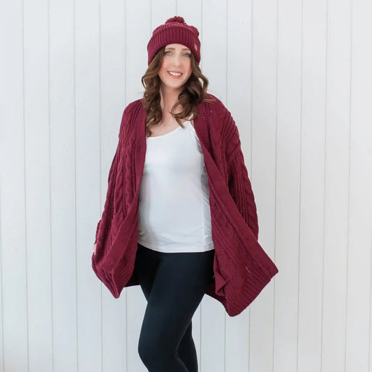 Cable Knit Adult Cardigan in Burgundy