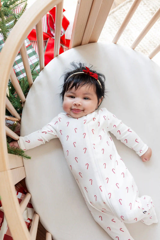 Pointelle Zippered Footie in Candy Cane
