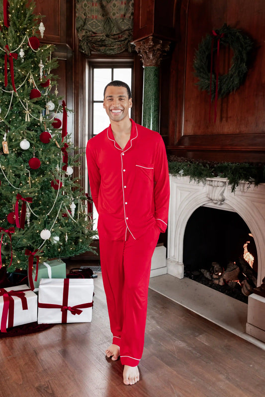 Men's Long Sleeve Pajama Set in Cardinal
