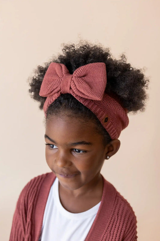 Chunky Knit Bow Headband in Ember