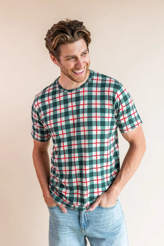 Men's Crew Neck Tee in Holiday Plaid