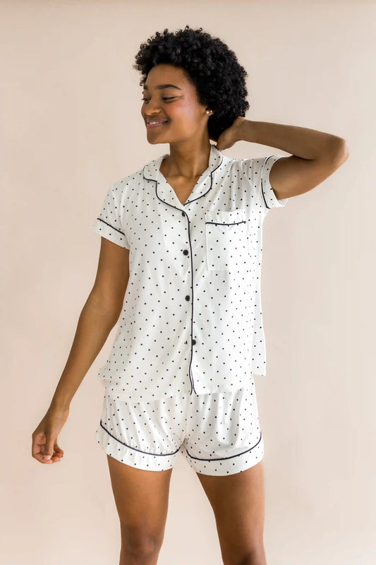 Women's Short Sleeve Pajama Set in Midnight Polka Dot