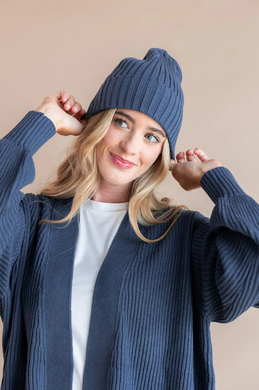 Chunky Knit Adult Ribbed Beanie in Oxford