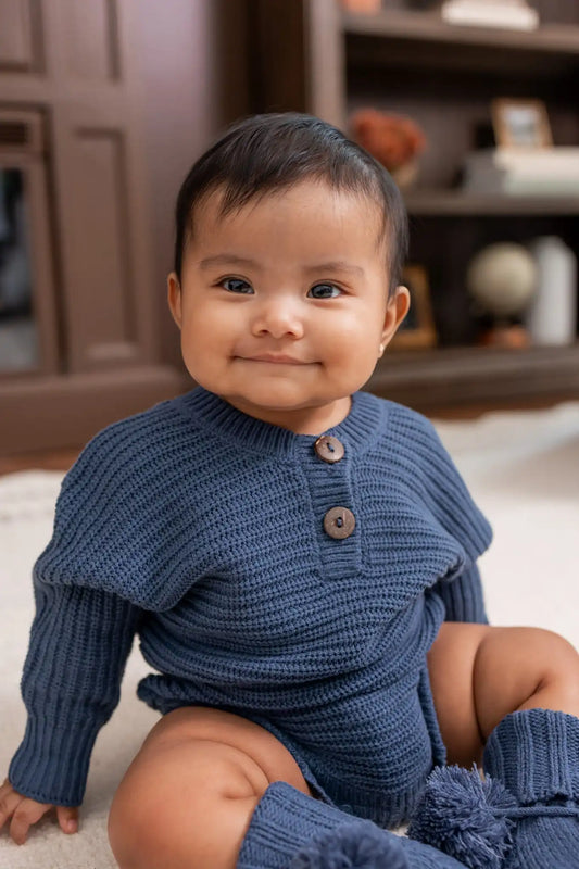 Chunky Knit Romper Set with Bow & Booties in Oxford