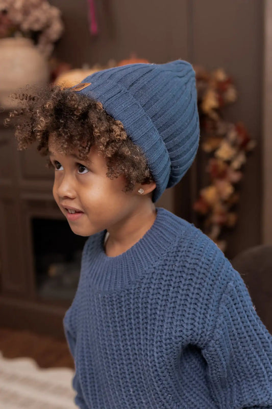 Chunky Knit Ribbed Beanie in Oxford