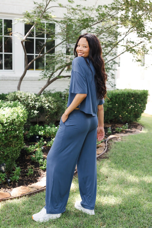 Women's Wide Leg Pant Set in Oxford