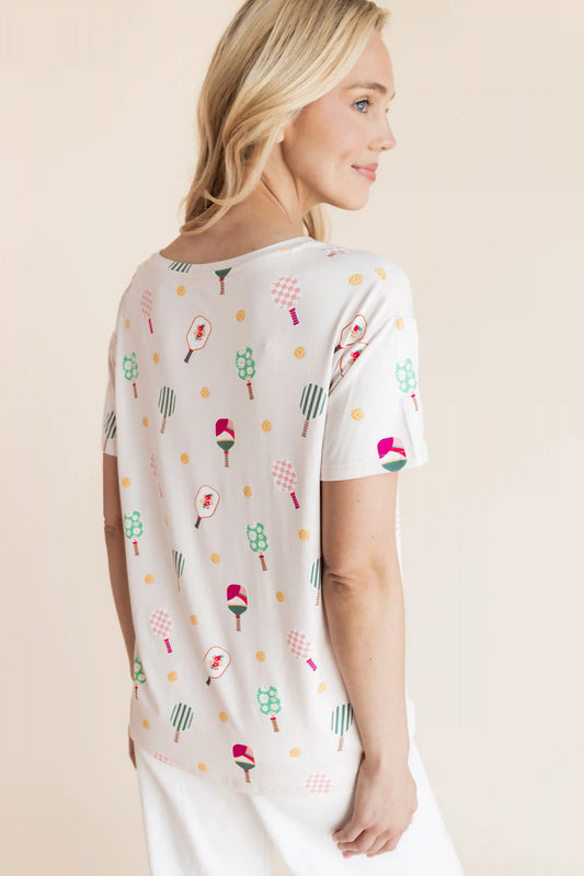 Women's Oversized V-Neck Tee in Pickleball