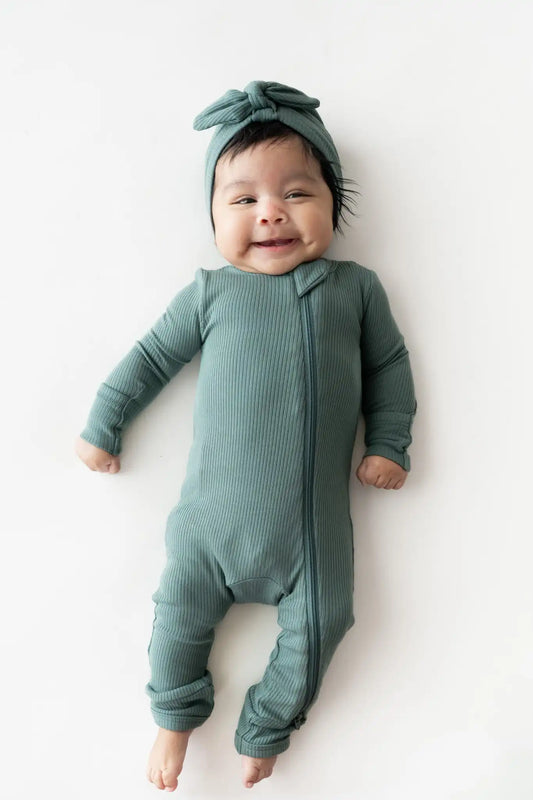 Ribbed Zipper Romper in Pine