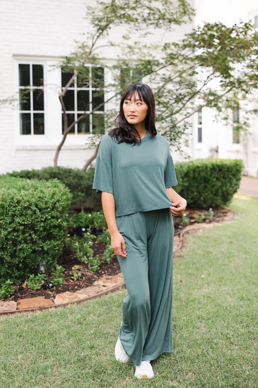 Women's Wide Leg Pant Set in Pine
