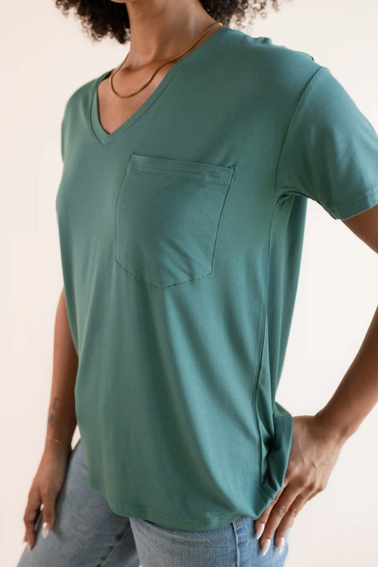 Women's Oversized V-Neck Tee in Pine