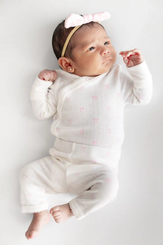 Pointelle Kimono Set in Sweet Pink Bow