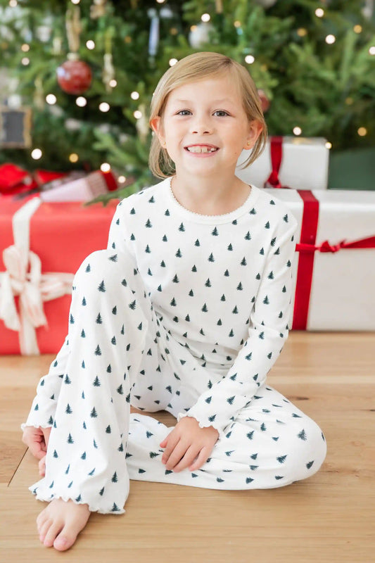 Pointelle Long Sleeve Set in Christmas Trees