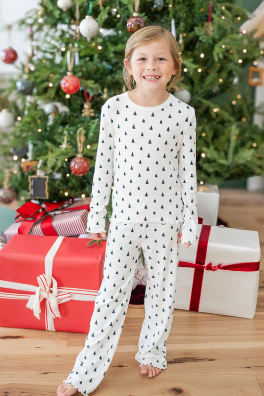 Pointelle Long Sleeve Set in Christmas Trees