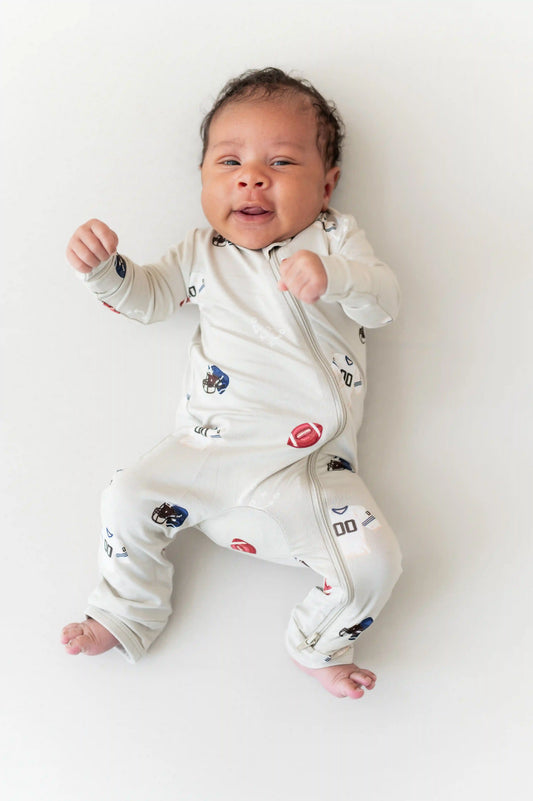 Zippered Romper in Vintage Football