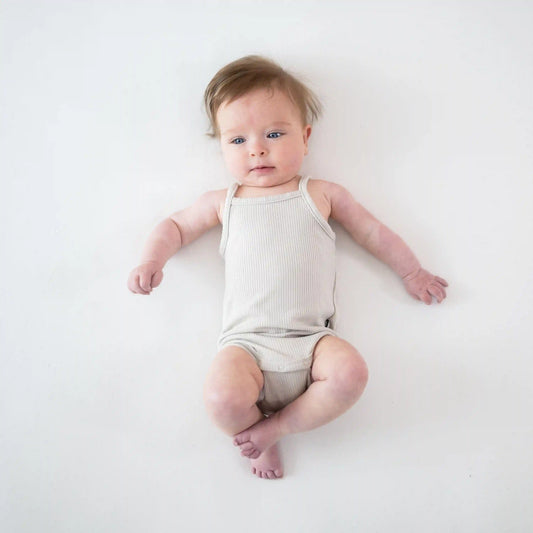 Ribbed Spaghetti Strap Bodysuit in Oat