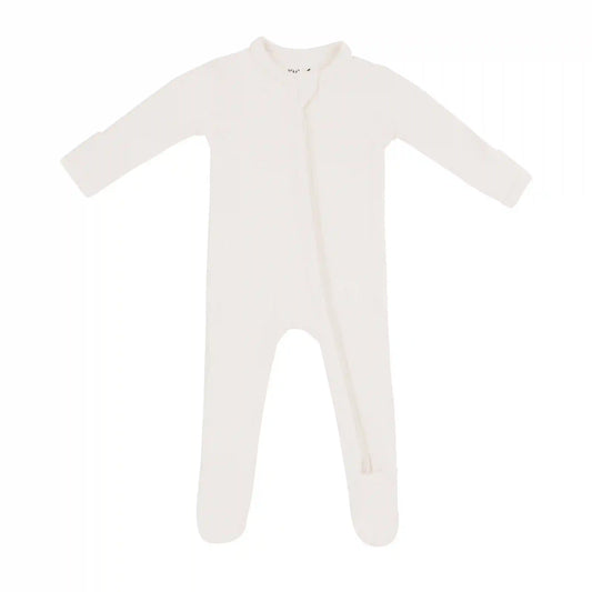 Ribbed Zipper Footie in Oat