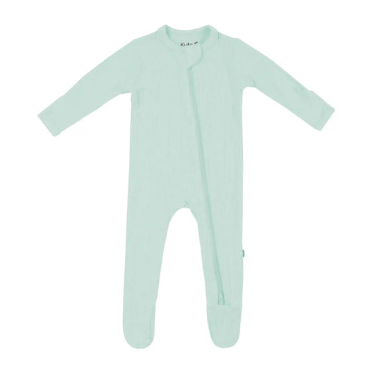 Ribbed Zipper Footie in Sage